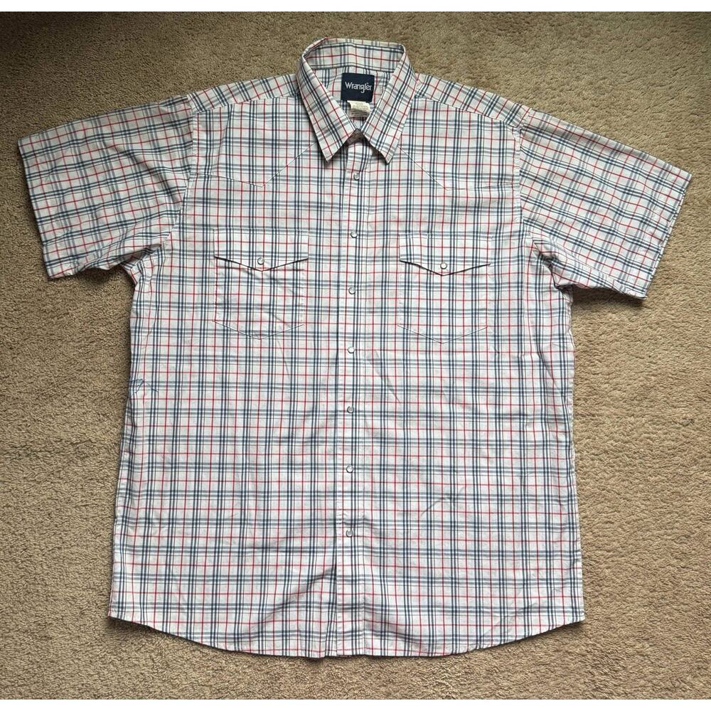 WRANGLER Wrancher Western Shirt Mens 2XLT Big Tall Plaid Short Sleeve Pearl Snap